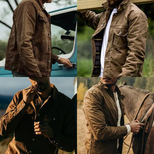 Customized Men Version Vintage Heavy Weight Oil Wax Canvas Running Hunting Jean Waterproof Jacket - Product Image 6
