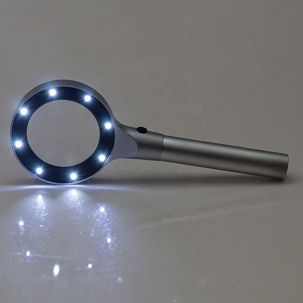 12 светодиодных ламп 5X 10X яркое металлическое ручное увеличение высокой четкости для чтения металлическое увеличительное стекло с тканевой сумкой