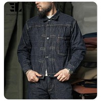 Jaket Denim Selvedge Kasar Berkualitas Tinggi dari Pabrik Denim Kustom LARSUR, Kancing Depan, Gaya Jepang, Gesper Paris, Jaket Jeans Selvedge Salvage