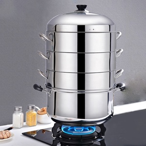 Olla <span class=keywords><strong>Vaporera</strong></span> Comercial Multicapa <span class=keywords><strong>de</strong></span> Acero Inoxidable, Gran Capacidad, Ecológica, Moderna, con <span class=keywords><strong>Tapa</strong></span> <span class=keywords><strong>de</strong></span> Vidrio para Cocina <span class=keywords><strong>de</strong></span> Gas - Product Image 2
