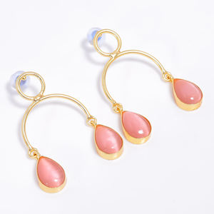 Boucles d'oreilles en laiton plaqué or 14k Fashion pierres précieuses fabricant de bijoux pierres précieuses en laiton fait à la main fournisseur de bijoux en laiton personnalisé - Product Image 2