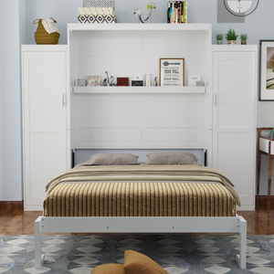 Cama Murphy Moderna de Madera de Pino Sólido con 2 Armarios y Estantes de Almacenamiento, Plataforma Multifuncional Plegable, Ecológica y Duradera - Product Image 2