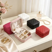 Boîte à bijoux de voyage portable en cuir PU avec fermeture éclair, étui de rangement pour bijoux avec compartiments divisés pour bagues, boucles d'oreilles, colliers, femmes
