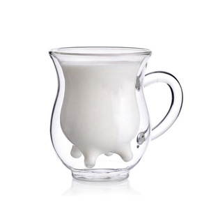 <span class=keywords><strong>Tasse</strong></span> à café en verre borosilicate transparente faite à la main résistante à la chaleur <span class=keywords><strong>tasse</strong></span> en verre de lait de vache à <span class=keywords><strong>double</strong></span> <span class=keywords><strong>paroi</strong></span> - Product Image 4