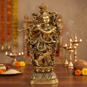 Figurine de Krishna en laiton plaqué or, objet religieux, sculpture d'art, objet de collection, décoration - Product Image 4