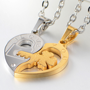 Collana G900 in Acciaio Inox con Ciondolo a Quadrifoglio e Cuore, Collana Puzzle con Chiave e Messaggio 'Ti <span class=keywords><strong>Amo</strong></span>' per Coppie - Product Image 4