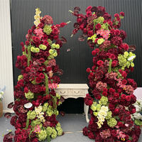 Arche de mariage florale de luxe bordeaux en gros, arche de fleurs en soie pour décoration de fête et événement