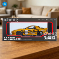 Coche de juguete de metal a escala 1:24 Mazda RX7 FC con diseño de livery, función de retroceso, luces y sonido, puertas que se abren, modelo de coche de carreras de metal 1/24