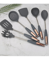Ensemble d'ustensiles de cuisine en silicone multicolores avec support, spatule de cuisson, louche à soupe, idéal pour la maison et compatible avec les ustensiles de cuisson
