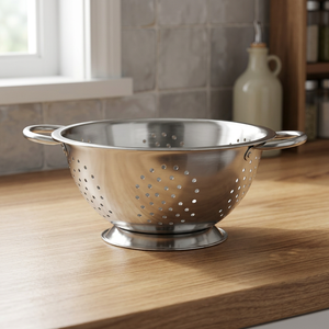 Passoire ronde en acier inoxydable durable avec poignées pour pâtes, riz, légumes, fruits - Qualité alimentaire, passe au lave-vaisselle - Product Image 1