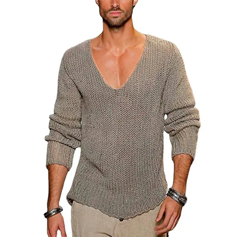가을 주식 제품 남성 니트웨어 긴 소매 짠 니트 플러스 사이즈 V 넥 풀오버 남자의 v 넥 스웨터