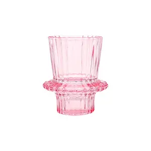 Taper nến đứng thủy tinh màu hồng tealight nến chủ sở hữu cho bên trang trí nhà giáng sinh Hàng Mã Glass Candle Holders