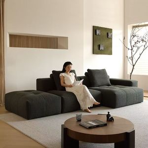 Sofá Pixel de Alta Gama en Tela Negra de Lino y Algodón, Estilo Italiano Minimalista, Modular, Moderno, para Sala de Estar, Sofá Esquinero - Product Image 2