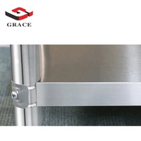Table de travail professionnelle à double niveau en acier inoxydable de style tube carré pour cuisine de restaurant, certifiée CE, polie