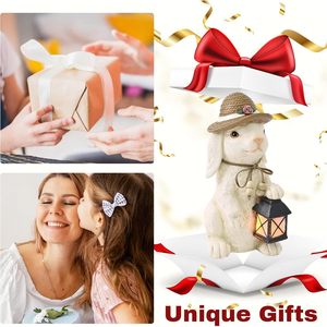 Lampe solaire de jardin en résine en forme de lapin, décoration extérieure résistante à l'eau, lampe LED, ornement de jardin printanier, cadeau - Product Image 3