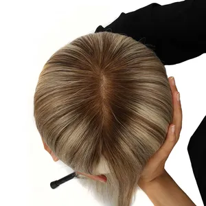 Tuw09 100% Remy tóc con người ren đóng cửa vô hình mono Topper tóc mảnh cho phụ nữ 12-18 inch cho tóc mỏng - Product Image 1