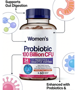 Probiotiques pour femmes 100 milliards d'UFC avec prébiotiques <span class=keywords><strong>et</strong></span> enzymes digestives - 60 capsules végétales - Product Image 5
