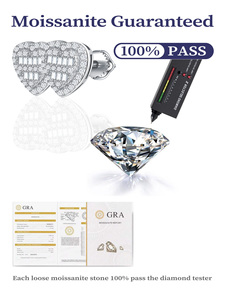 ダイヤモンドイヤリングロジウムS925スターリングファインシルバーVVSモアッサナイトロマンティックハート女性スタッドイヤリング - Product Image 6