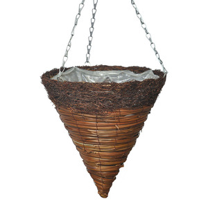 Panier suspendu en rotin artificiel fait main, résistant aux intempéries, pour fleurs artificielles, pour extérieur, patio, jardin, maison, mur - Product Image 4