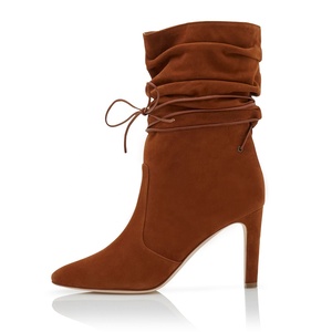 Taglie forti alla moda <span class=keywords><strong>marrone</strong></span>, in finta pelle scamosciata nera, stivaletti con <span class=keywords><strong>tacco</strong></span> a spillo da donna, scarpe con tacchi alti invernali - Product Image 4