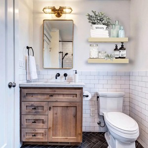 Étagères flottantes pour salle de bain, 16 pouces, lot de 2, en bois naturel, à fixer au mur, étagère au-dessus des toilettes, décoration style farmhouse - Product Image 4