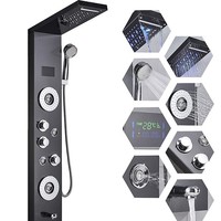 Panneau de douche intelligent mural de luxe avec 5 fonctions, affichage de la température LED, colonne de douche à effet pluie, robinet avec lumière LED