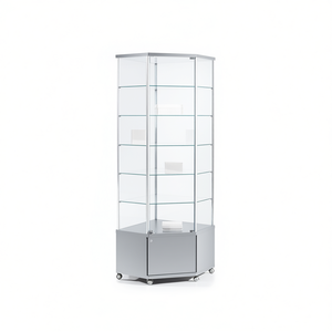 Vitrine d'angle avec cadre en aluminium 73x73x220cm gris clair avec verre trempé et étagères réglables - Product Image 2