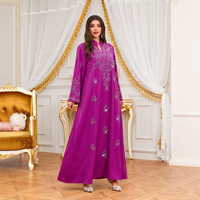 Robe longue Kaftan Jalabiya pour adultes musulmans, avec appliques florales en strass, col à capuche, tenue modeste pour l'Aïd, le Ramadan, les soirées et les fêtes
