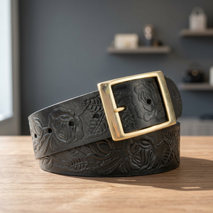 Ceinture décontractée pour homme en cuir de vachette, boucle ardillon carrée en acier imprimé, étanche – Fabricant de confiance BS INTERNATIONAL - Product Image 1