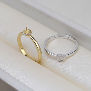 Anillo de Plata S925 para Mujer, Ajustable, Diseño Abierto Simple, Romántico, con Incrustaciones, para DIY, Accesorios para Perlas, Soporte Vacío 47 - Product Image 2