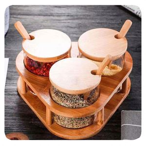 <span class=keywords><strong>3</strong></span> confezioni condimenti contenitore scatola <span class=keywords><strong>Set</strong></span> barattolo con coperchio di bambù cucchiaio e supporto Rack per l'organizzazione della cucina cibo - Product Image 3