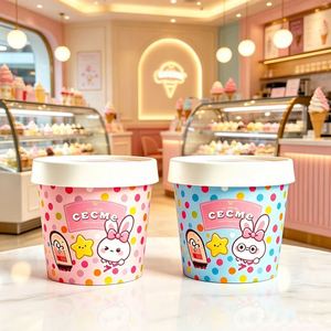 Wholesale Single Wall Disposable <b>Ice</b> <b>Cream</b> Paper <b>Cup</b> With Spoon Yogurt Dessert Easy Eating Container - Product Image 1