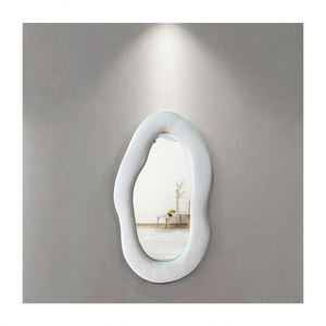 Modern Luxury Contemporary Wavy Full Length <b>Mirror</b> with Aluminum Alloy Frame-Adhesive Wall Mount Home Decor Customizable Color - Product Image 1