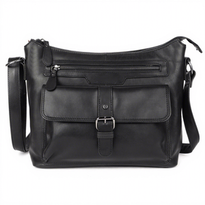Bolso Bandolera de Cuero Genuino de Diseño Premium, Unisex, Negro, con Cierre de Cremallera y Broche, Estilo Clásico y Duradero para Uso Diario - Product Image 4