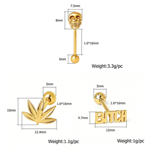<span class=keywords><strong>Piercing</strong></span> <span class=keywords><strong>de</strong></span> <span class=keywords><strong>langue</strong></span> personnalisé en forme <span class=keywords><strong>de</strong></span> feuille et <span class=keywords><strong>de</strong></span> crâne, plaqué or, en acier inoxydable hypoallergénique, bijou <span class=keywords><strong>de</strong></span> corps tendance - Product Image 2