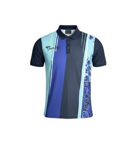Camisa polo de poliéster azul marino oscuro con estampado por sublimación. Hecho de microfibra de poliéster de 145-150 g/m² - Product Image 1