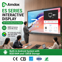 Tableau blanc interactif Amdox AI 75 pouces 4K Android Windows 8 Go de RAM/128 Go de stockage 40 points tactiles Éducation Caméra 48MP 1 an