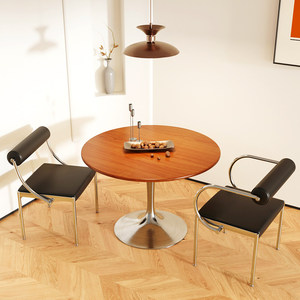Mid-century Designer Vintage-style Stainless Steel Dining <b>Chair</b> with Leather Upholstery and Soft Padding for <b>Study</b> Bedroom Use - Product Image 5