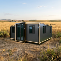 Casa Contenedor Expandible con Iluminación LED, Casa Pequeña de Doble Ala, Negra, Moderna, Modular, para Campo o Granja, Venta al Por Mayor, OEM