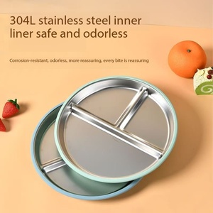 Vaisselle pour enfants personnalisée - <span class=keywords><strong>Assiettes</strong></span> <span class=keywords><strong>compartimentées</strong></span> en acier inoxydable 304 et silicone pour la diversification alimentaire des bébés - Product Image 4