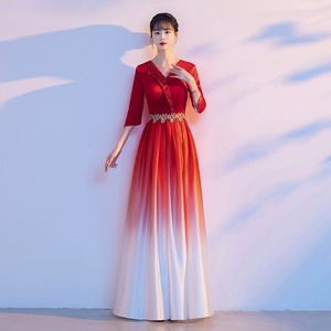 Women Gradient Long Dress Red To Navy Blue Satin Stage Performance Gown For Choir Conductor Host Outfit - Product Image 2