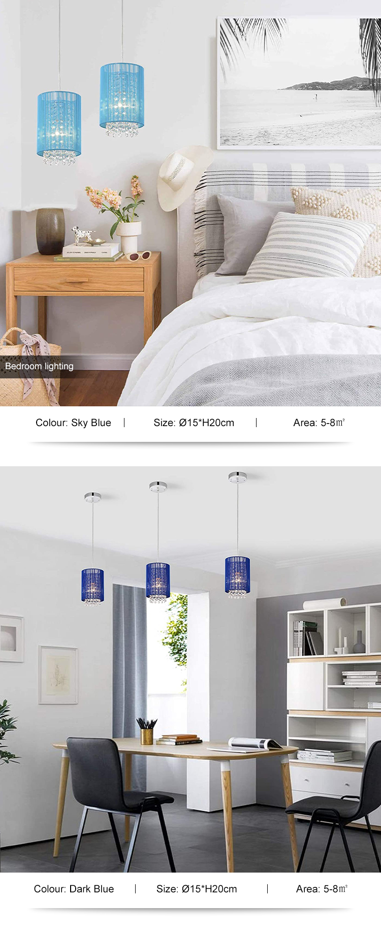 New Product Residential Study Room Office E27 Blue Sky Color Modern Pendant Light
