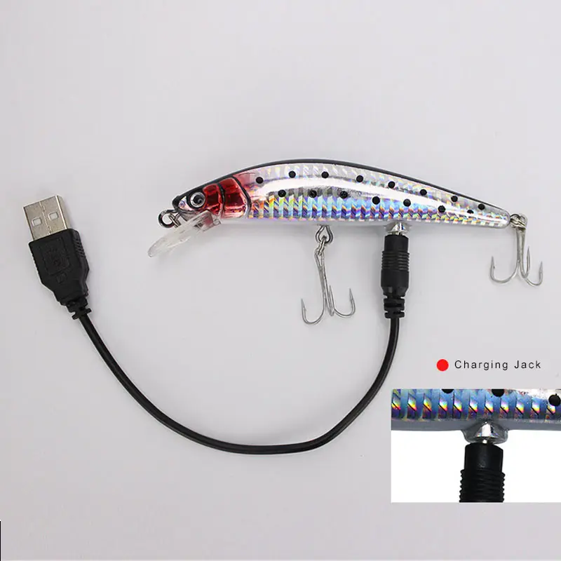 Esche da pesca ricaricabili USB lampeggiante LED Light Twitching Hard Bait 120mm 19g Electric Hard Minnow Lure