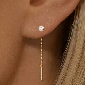 Pendientes de Plata de Ley 925 con Baño de Oro de 18K, Zirconia, Diseño Floral de Corazón, Joyería Moderna y Minimalista para Mujer - Product Image 3
