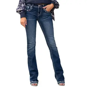 Wholesale Europe and the United States women's jeans embroidery slim jeans women's pants