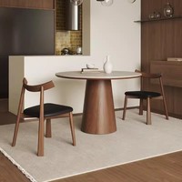 PurelyFeel Massivholz-Rundtisch im chinesischen Stil mit Drehplatte, Wabi-Sabi-Steinplatte, Esstisch mit vier Stühlen, Möbelset