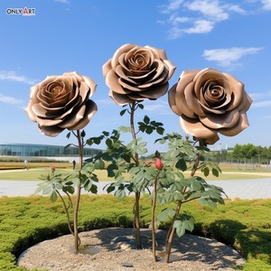 Decoración de jardín al aire libre, arte moderno de Metal Electro Color, estatua de rosa de Planta grande, escultura de estatua de flor de rosa dorada de acero inoxidable - Product Image 5