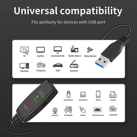 Cable de Extensión Repetidor Activo USB 3.0 Macho-Hembra con Chips Integrados, Amplificador de Señal, Conectores Chapados en Oro, PVC, para Computadora, 12 Meses de Garantía