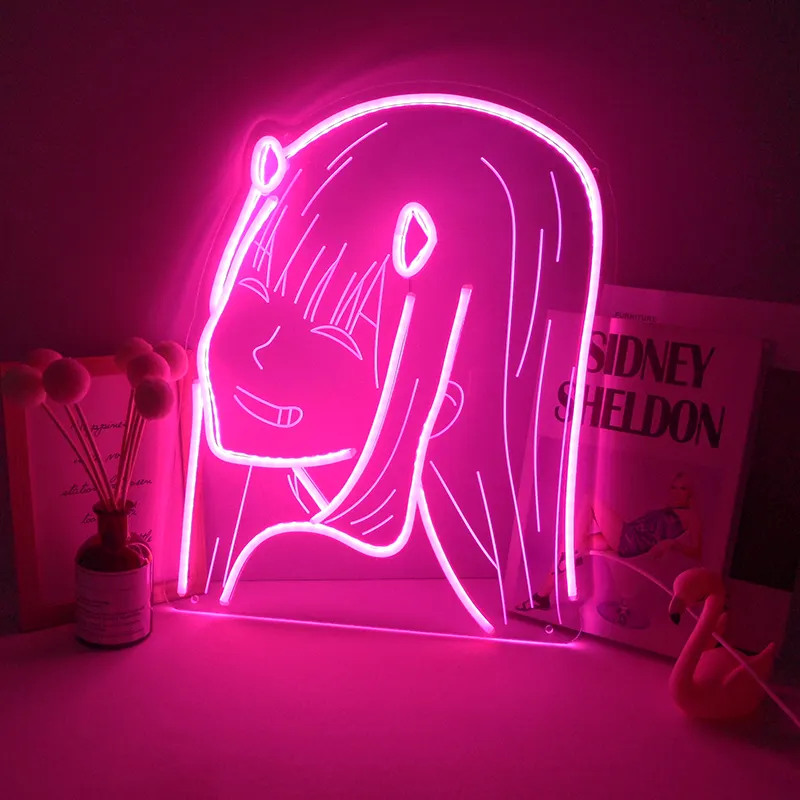 Bem-vindo pelo jovem acrílico rosa das senhoras anime zero 2 linda menina led neon luz para decoração do quarto sinal neon