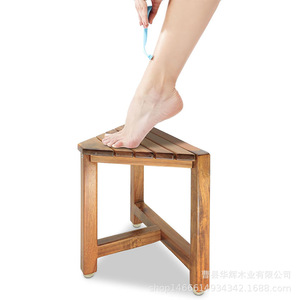 Tabouret de salle de bain triangulaire en bois Huahui, supportant jusqu'à 150 lb, repose-pieds pour la douche, tabouret d'angle pour les toilettes - Product Image 5